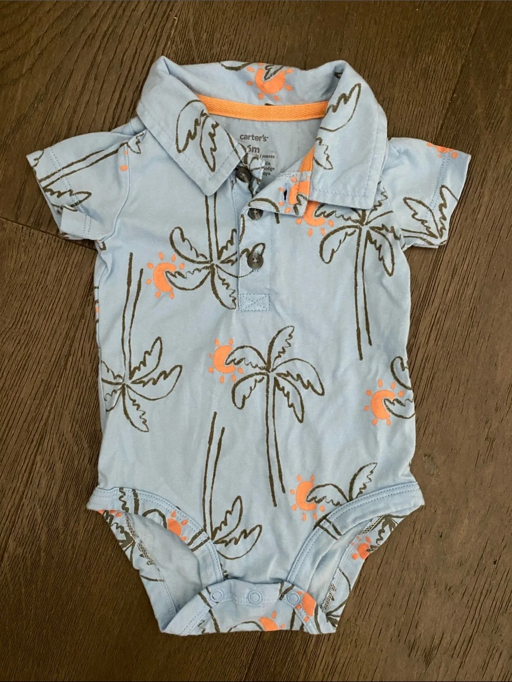 Carter's Light Blue Palm Tree Polo Bodysuit with Orange Accents